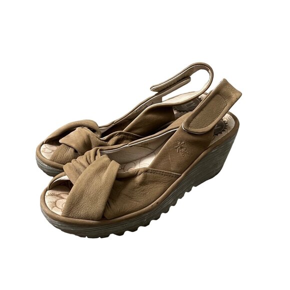 Fly London Taupe Womens Nubuck Suede Wedge Sandals Size 8 - Picture 1 of 8
